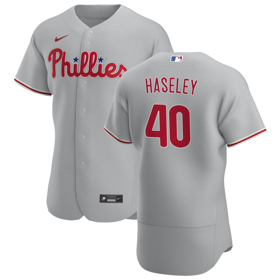 Personalized Philadelphia Phillies #40 Adam Haseley Men’s Gray Road 2020 Authentic Player MLB Jersey
