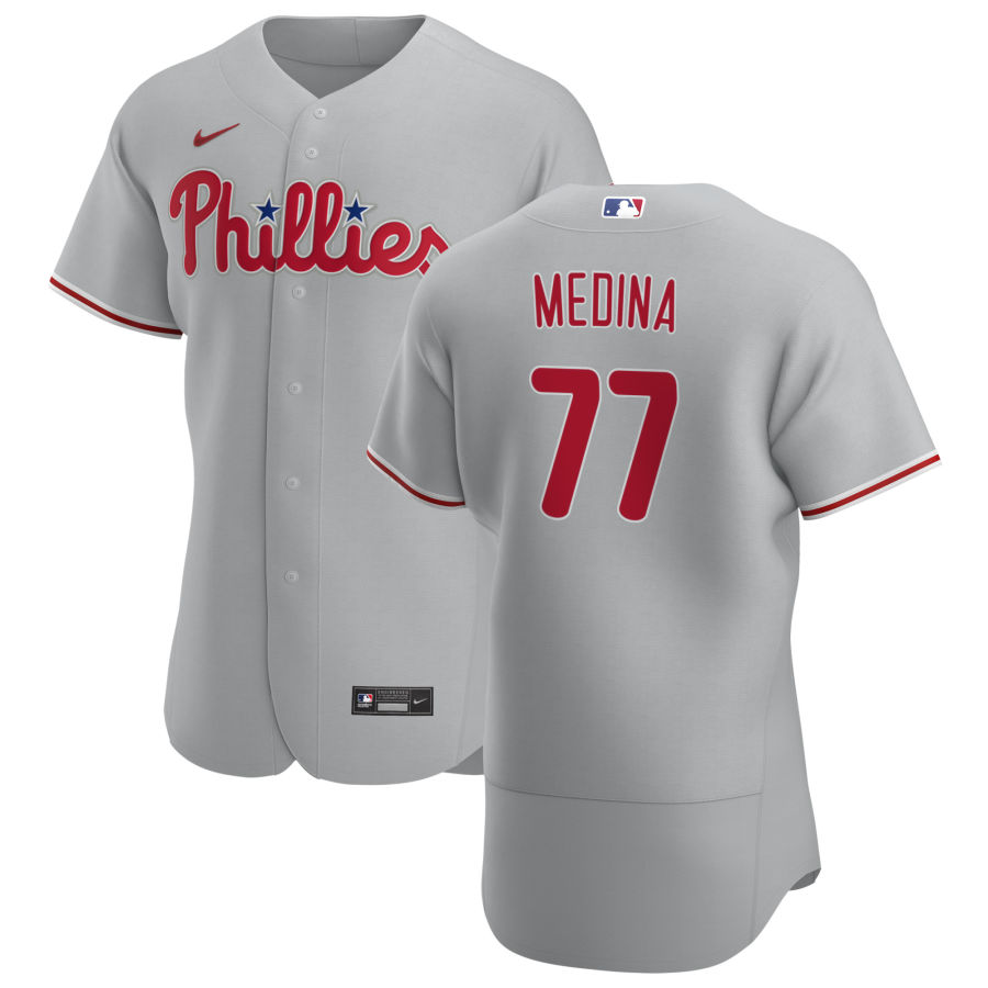 Personalized Philadelphia Phillies #77 Adonis Medina Men’s Gray Road 2020 Authentic Player MLB Jersey