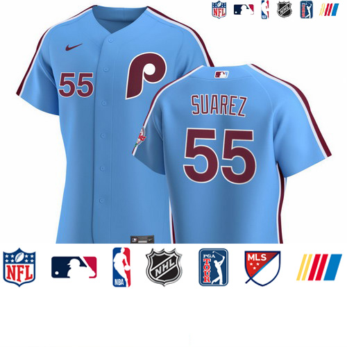 Personalized Philadelphia Phillies #55 Ranger Suarez Men’s Light Blue Alternate 2020 Authentic Player MLB Jersey