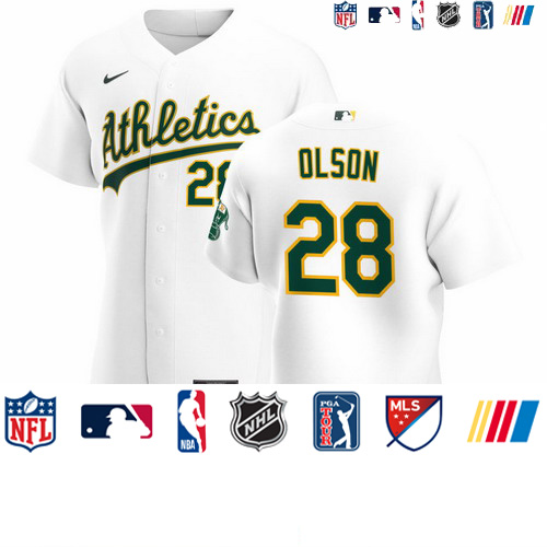 Personalized Oakland Athletics #28 Matt Olson Men’s White Home 2020 Authentic Player MLB Jersey