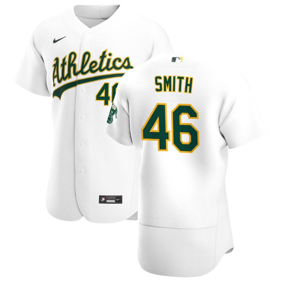 Personalized Oakland Athletics #46 Burch Smith Men’s White Home 2020 Authentic Player MLB Jersey