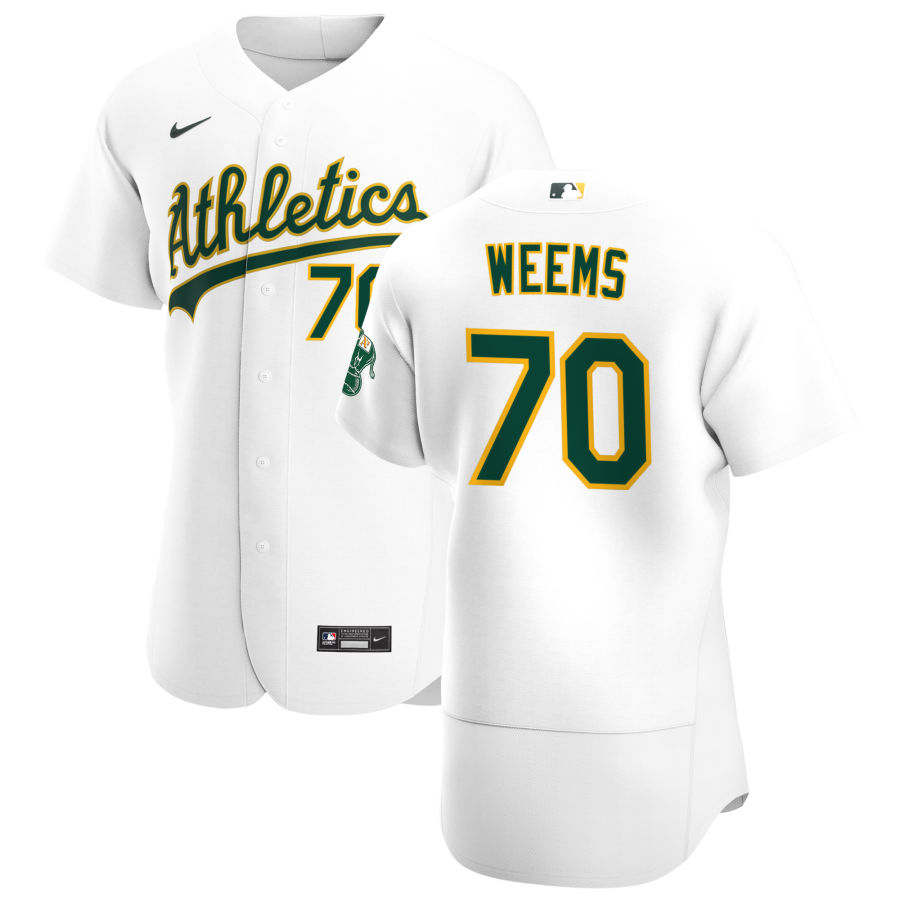 Personalized Oakland Athletics #70 Jordan Weems Men’s White Home 2020 Authentic Player MLB Jersey
