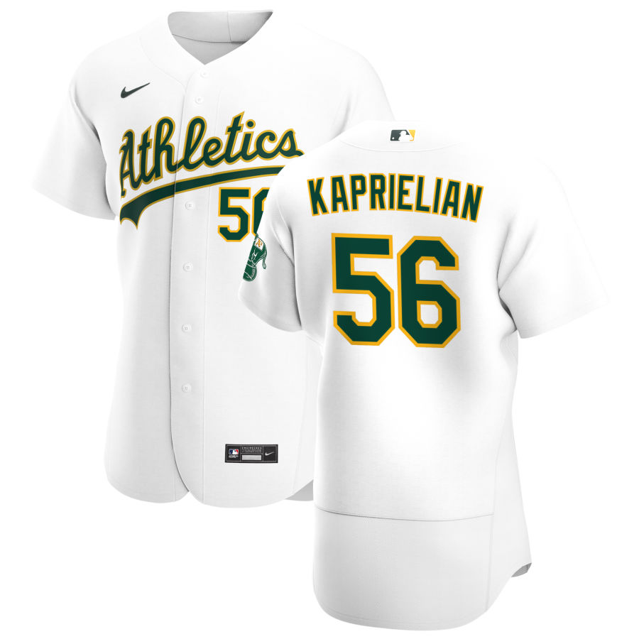 Personalized Oakland Athletics #56 James Kaprielian Men’s White Home 2020 Authentic Player MLB Jersey