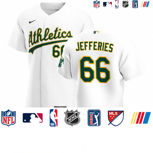 Personalized Oakland Athletics #66 Daulton Jefferies Men’s White Home 2020 Authentic Player MLB Jersey