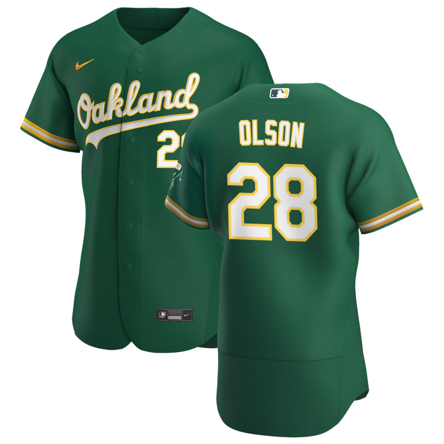 Personalized Oakland Athletics #28 Matt Olson Men’s Kelly Green Alternate 2020 Authentic Player MLB Jersey