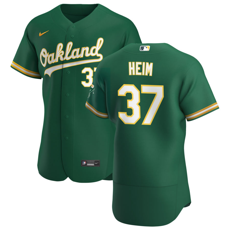 Personalized Oakland Athletics #37 Jonah Heim Men’s Kelly Green Alternate 2020 Authentic Player MLB Jersey