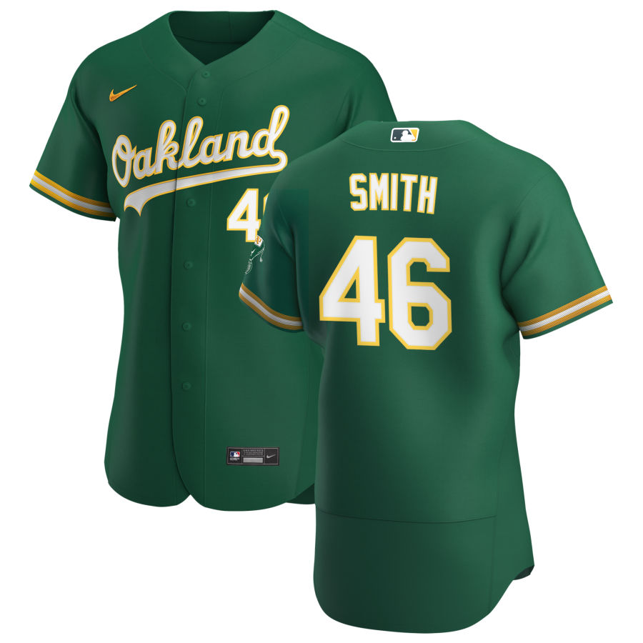 Personalized Oakland Athletics #46 Burch Smith Men’s Kelly Green Alternate 2020 Authentic Player MLB Jersey