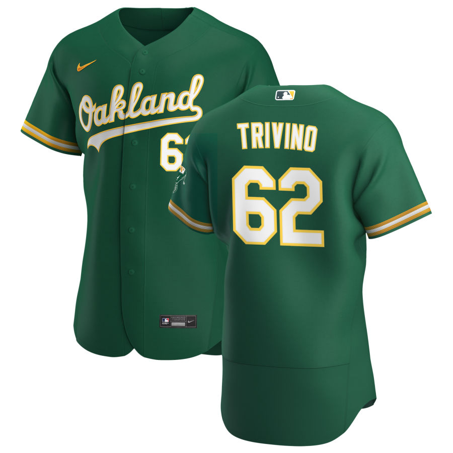 Personalized Oakland Athletics #62 Lou Trivino Men’s Kelly Green Alternate 2020 Authentic Player MLB Jersey