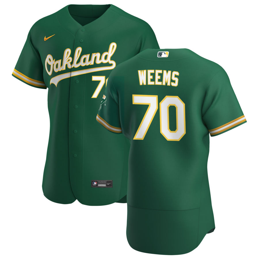Personalized Oakland Athletics #70 Jordan Weems Men’s Kelly Green Alternate 2020 Authentic Player MLB Jersey