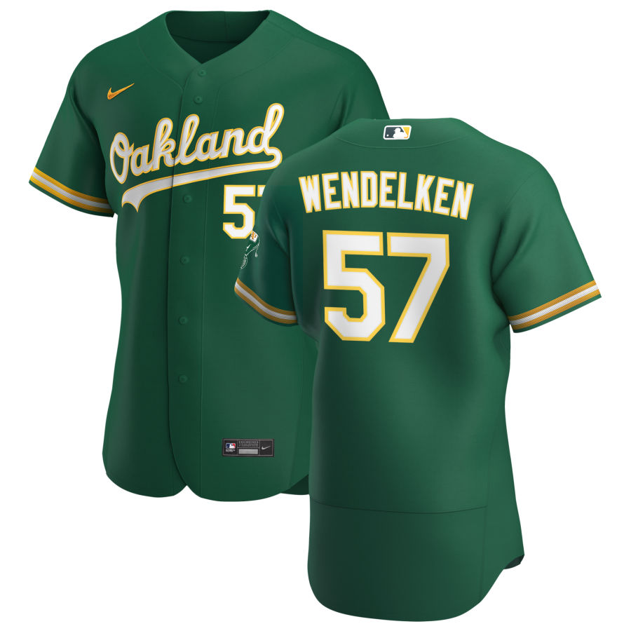 Personalized Oakland Athletics #57 J.B. Wendelken Men’s Kelly Green Alternate 2020 Authentic Player MLB Jersey