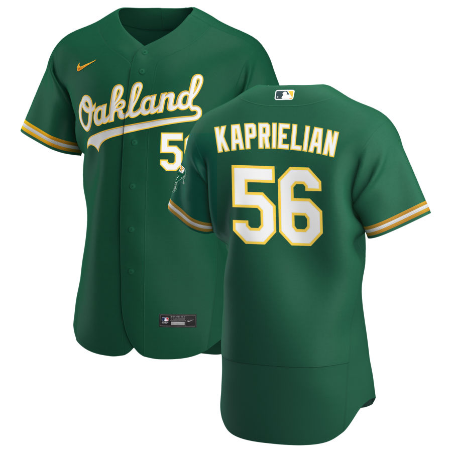 Personalized Oakland Athletics #56 James Kaprielian Men’s Kelly Green Alternate 2020 Authentic Player MLB Jersey
