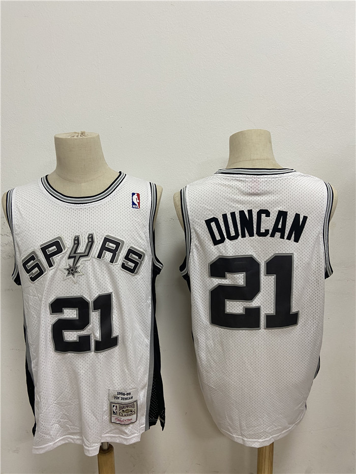 Personalized Spurs 21 Tim Duncan White 1998-99 Hardwood Classics Jersey