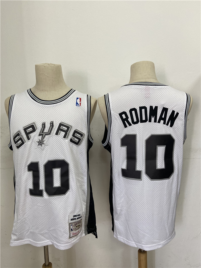 Personalized Spurs 10 Dennis Rodman White 1993-94 Hardwood Classics Jersey