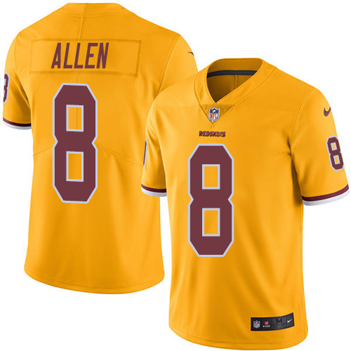 Personalized Redskins #8 Kyle Allen Gold Men’s Stitched NFL Limited Rush Jersey