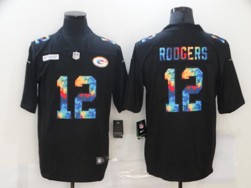 Personalized Packers 12 Aaron Rodgers Black Untouchable Rainbow Limited Jersey
