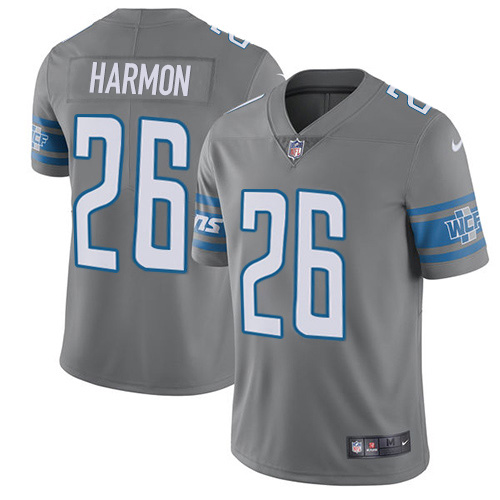 Personalized Lions #26 Duron Harmon Gray Men’s Stitched NFL Limited Rush Jersey