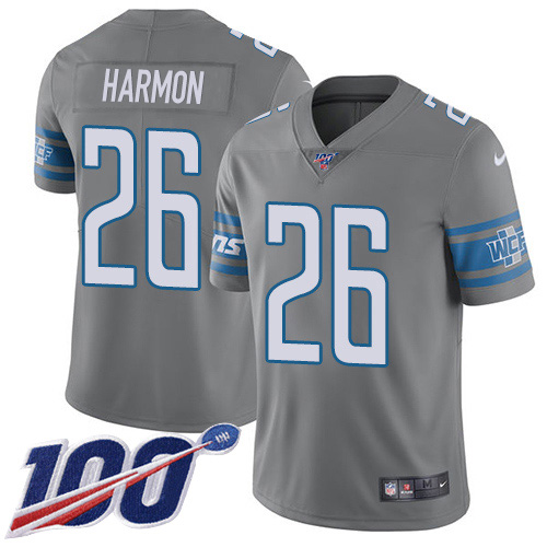 Personalized Lions #26 Duron Harmon Gray Men’s Stitched NFL Limited Rush 100th Season Jersey