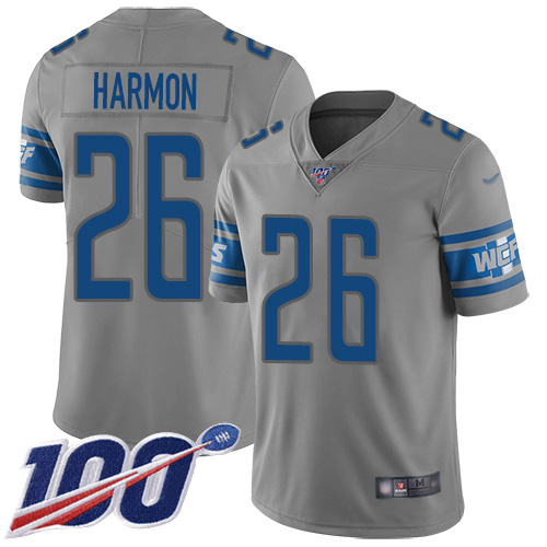 Personalized Lions #26 Duron Harmon Gray Men’s Stitched NFL Limited Inverted Legend 100th Season Jersey