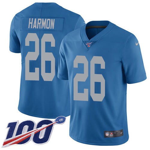 Personalized Lions #26 Duron Harmon Blue Throwback Men’s Stitched NFL 100th Season Untouchable Limited Jersey