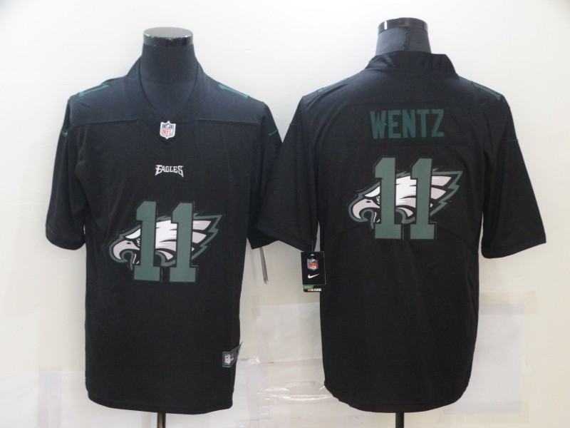 Personalized Eagles 11 Carson Wentz Black Shadow Logo Limited Jersey
