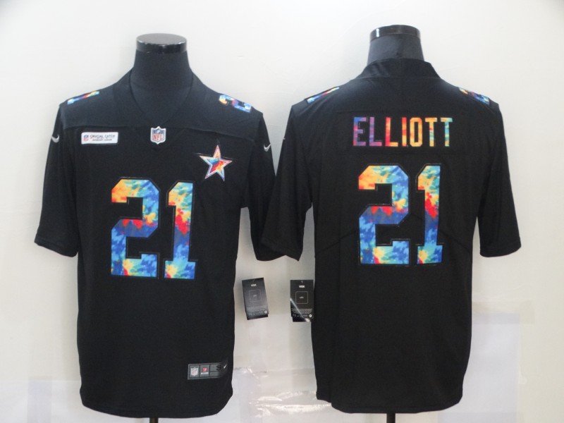 Personalized Cowboys 21 Ezekiel Elliott Black Untouchable Rainbow Limited Jersey