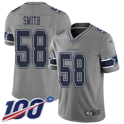 Personalized Cowboys #58 Aldon Smith Gray Men’s Stitched NFL Limited Inverted Legend 100th Season Jersey