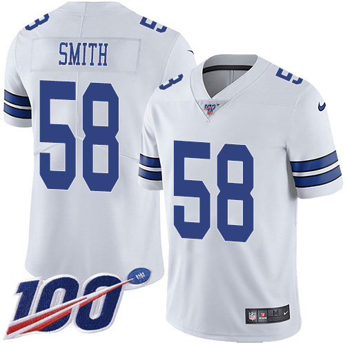 Personalized Cowboys #58 Aldon Smith White Men’s Stitched NFL 100th Season Untouchable Limited Jersey