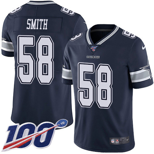 Personalized Cowboys #58 Aldon Smith Navy Blue Team Color Men’s Stitched NFL 100th Season Untouchable Limited Jersey