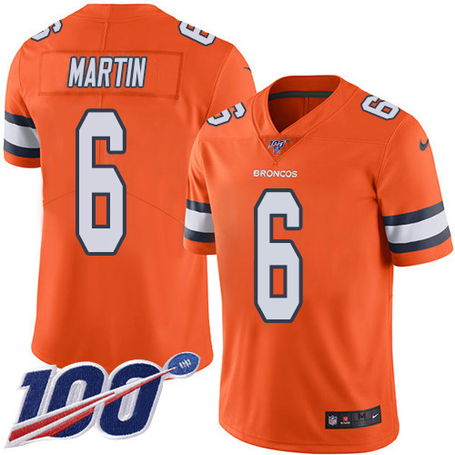 Personalized Broncos #6 Sam Martin Orange Men’s Stitched NFL Limited Rush 100th Season Jersey