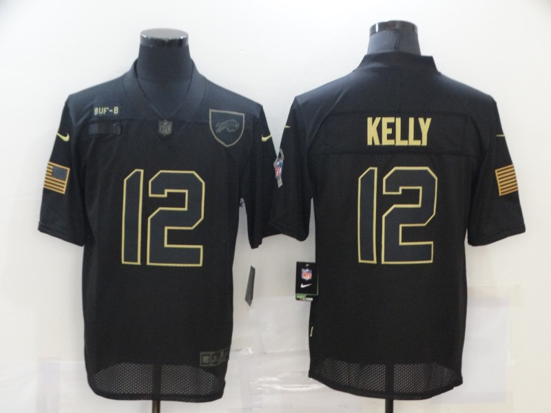 Personalized Bills 12 Jim Kelly Black 2020 Salute To Service Limited Jersey