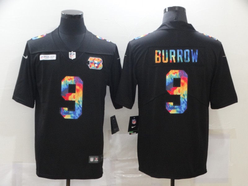 Personalized Bengals 9 Joe Burrow Black Untouchable Rainbow Limited Jersey
