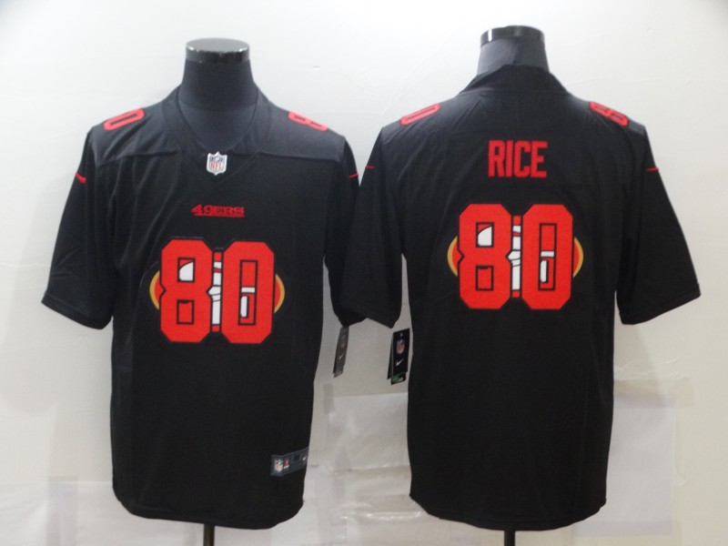 Personalized 49ers 80 Jerry Rice Black Shadow Logo Limited Jersey