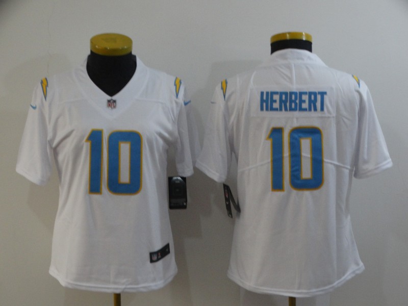 Personalized Women Chargers 10 Justin Herbert White Women Untouchable Limited Jersey
