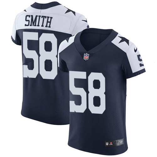 Personalized Cowboys #58 Aldon Smith Navy Blue Thanksgiving Men’s Stitched NFL Untouchable Throwback Elite Jersey