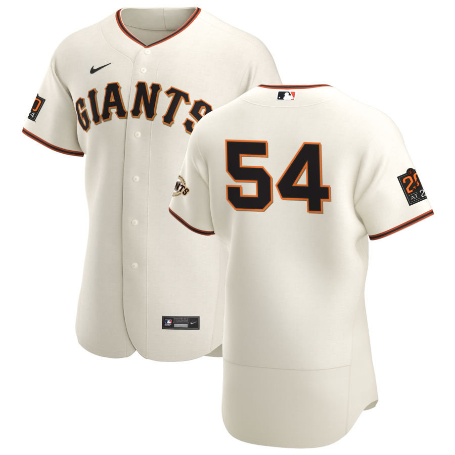 Personalized San Francisco Giants #54 Reyes Moronta Men’s Cream Home 2020 Authentic 20 at 24 Patch Player MLB Jersey