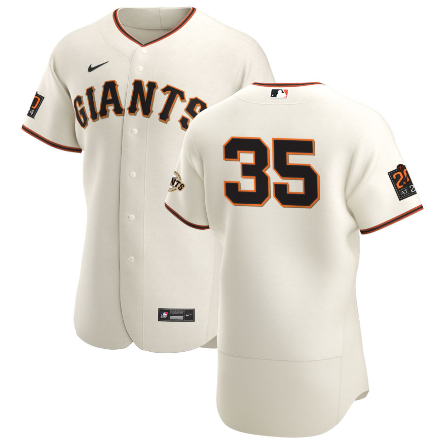 Personalized San Francisco Giants #35 Brandon Crawford Men’s Cream Home 2020 Authentic 20 at 24 Patch Player MLB Jersey