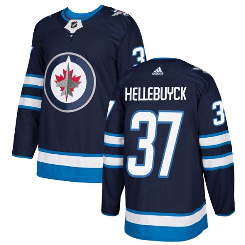 Personalized Men Jets #37 Connor Hellebuyck Navy Blue Home Authentic Stitched NHL Jersey