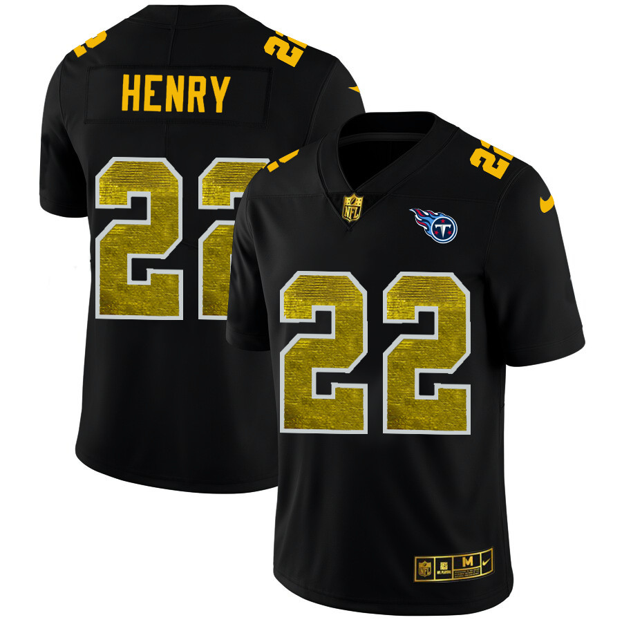 Personalized Tennessee Titans #22 Derrick Henry Men’s Black Golden Sequin Limited NFL Jersey