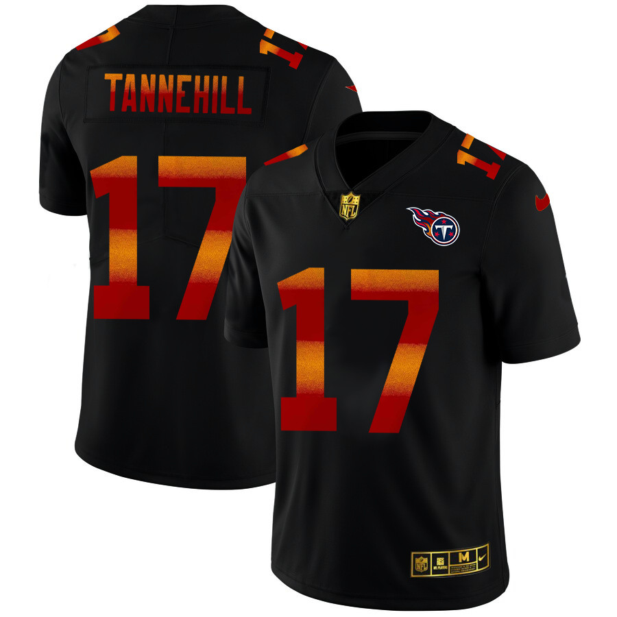 Personalized Tennessee Titans #17 Ryan Tannehill Men’s Black Red Orange Stripe Limited NFL Jersey