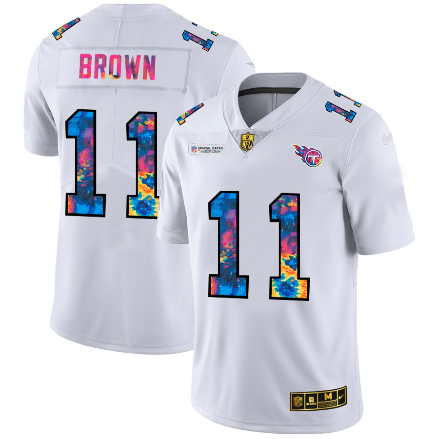 Personalized Tennessee Titans #11 A.J. Brown Men’s White Multi-Color 2020 NFL Crucial Catch Limited NFL Jersey