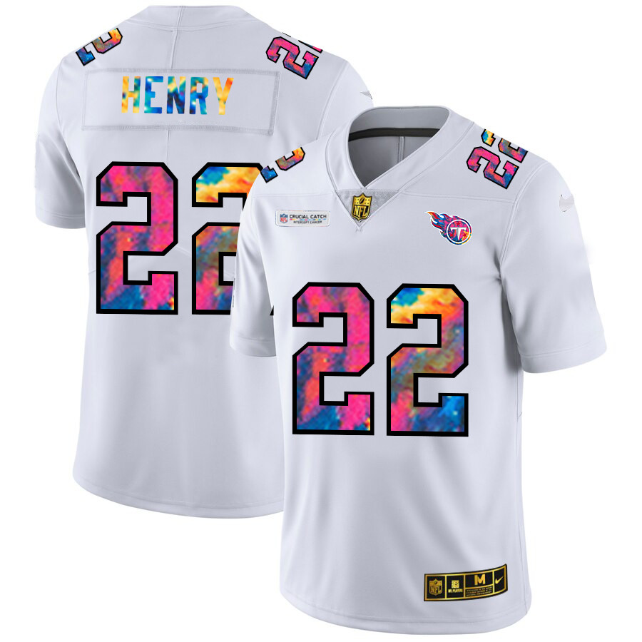 Personalized Tennessee Titans #22 Derrick Henry Men’s White Multi-Color 2020 NFL Crucial Catch Limited NFL Jersey