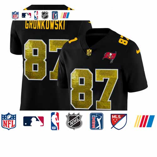 Personalized Tampa Bay Buccaneers #87 Rob Gronkowski Men’s Black Golden Sequin Limited NFL Jersey