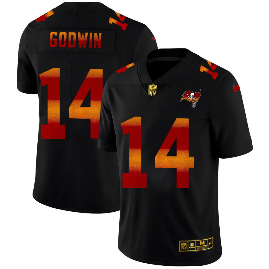 Personalized Tampa Bay Buccaneers #14 Chris Godwin Men’s Black Red Orange Stripe Limited NFL Jersey