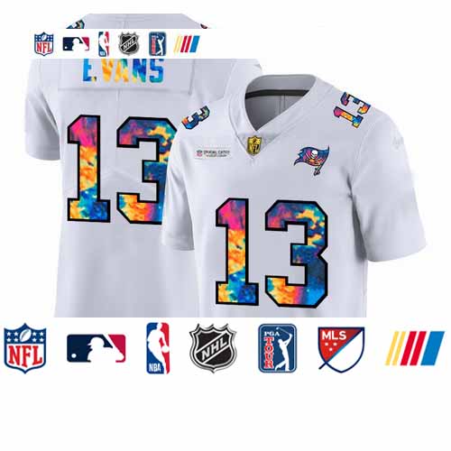 Personalized Tampa Bay Buccaneers #13 Mike Evans Men’s White Multi-Color 2020 NFL Crucial Catch Limited NFL Jersey