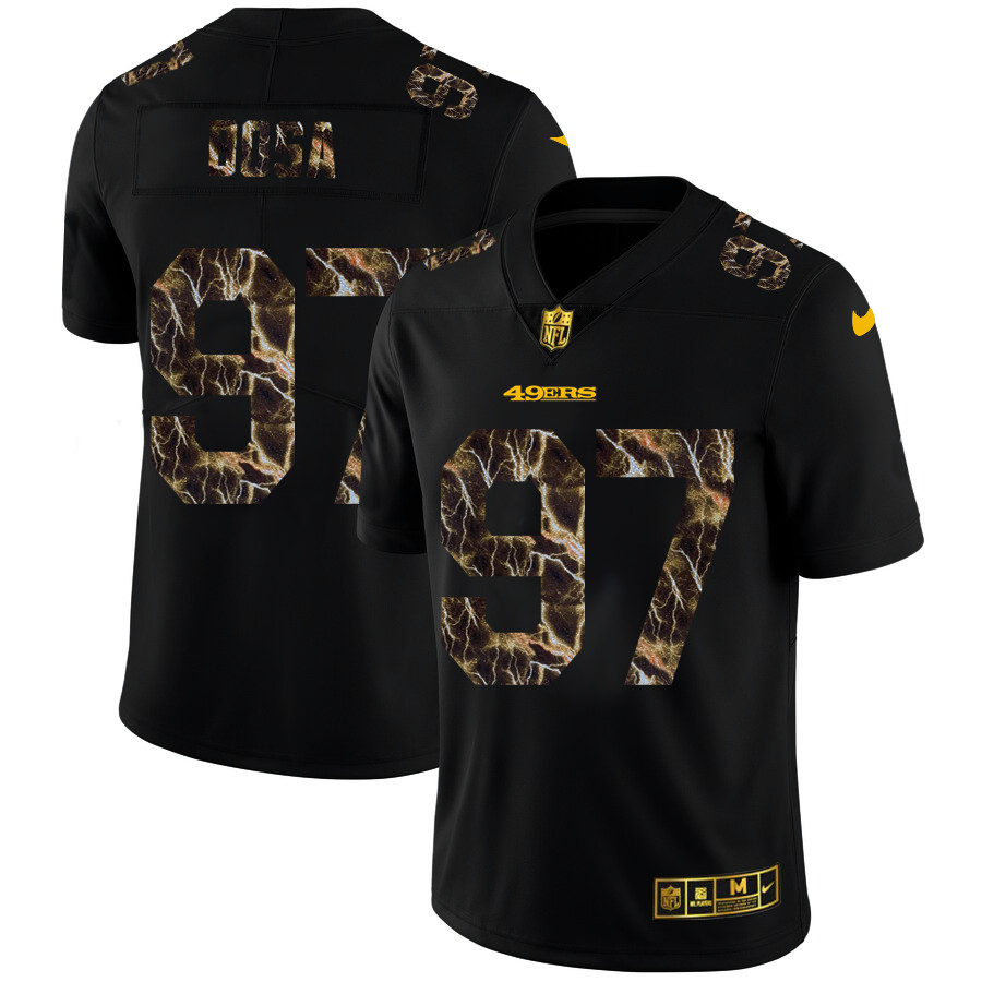 Personalized San Francisco 49ers #97 Nick Bosa Men’s Black Flocked Lightning Limited NFL Jersey