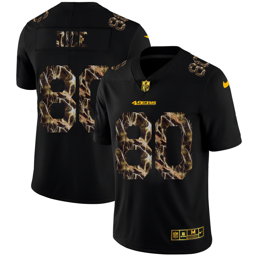 Personalized San Francisco 49ers #80 Jerry Rice Men’s Black Flocked Lightning Limited NFL Jersey
