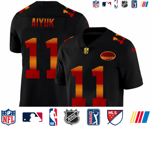Personalized San Francisco 49ers #11 Brandon Aiyuk Men’s Black Red Orange Stripe Limited NFL Jersey