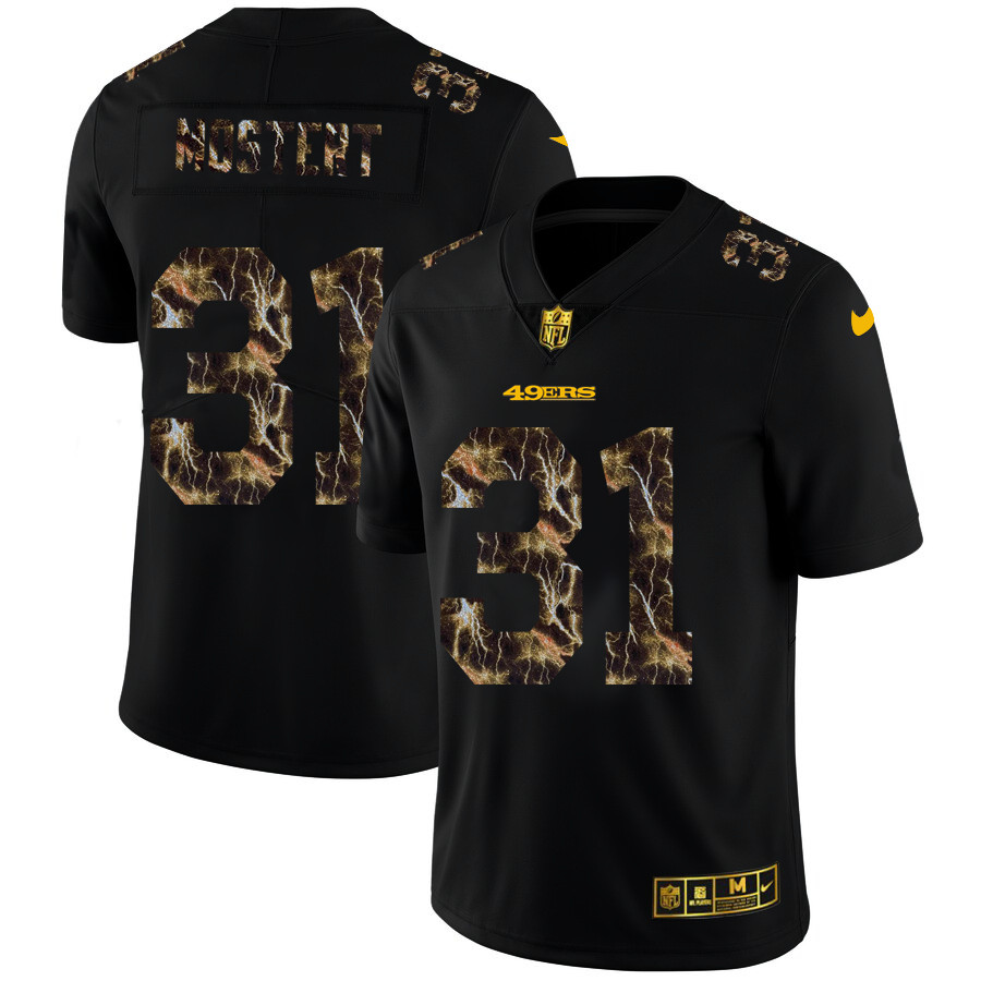 Personalized San Francisco 49ers #31 Raheem Mostert Men’s Black Flocked Lightning Limited NFL Jersey