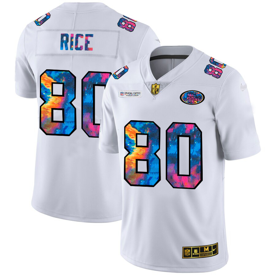 Personalized San Francisco 49ers #80 Jerry Rice Men’s White Multi-Color 2020 NFL Crucial Catch Limited NFL Jersey