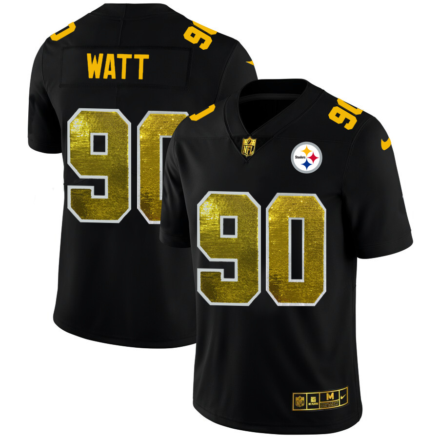 Personalized Pittsburgh Steelers #90 T.J. Watt Men’s Black Golden Sequin Limited NFL Jersey
